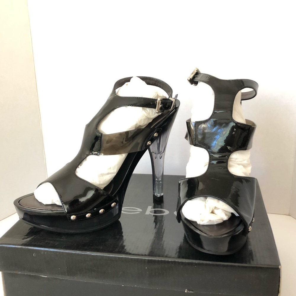NEW! Black Clear BEBE Platform Heels Sandals BNIB